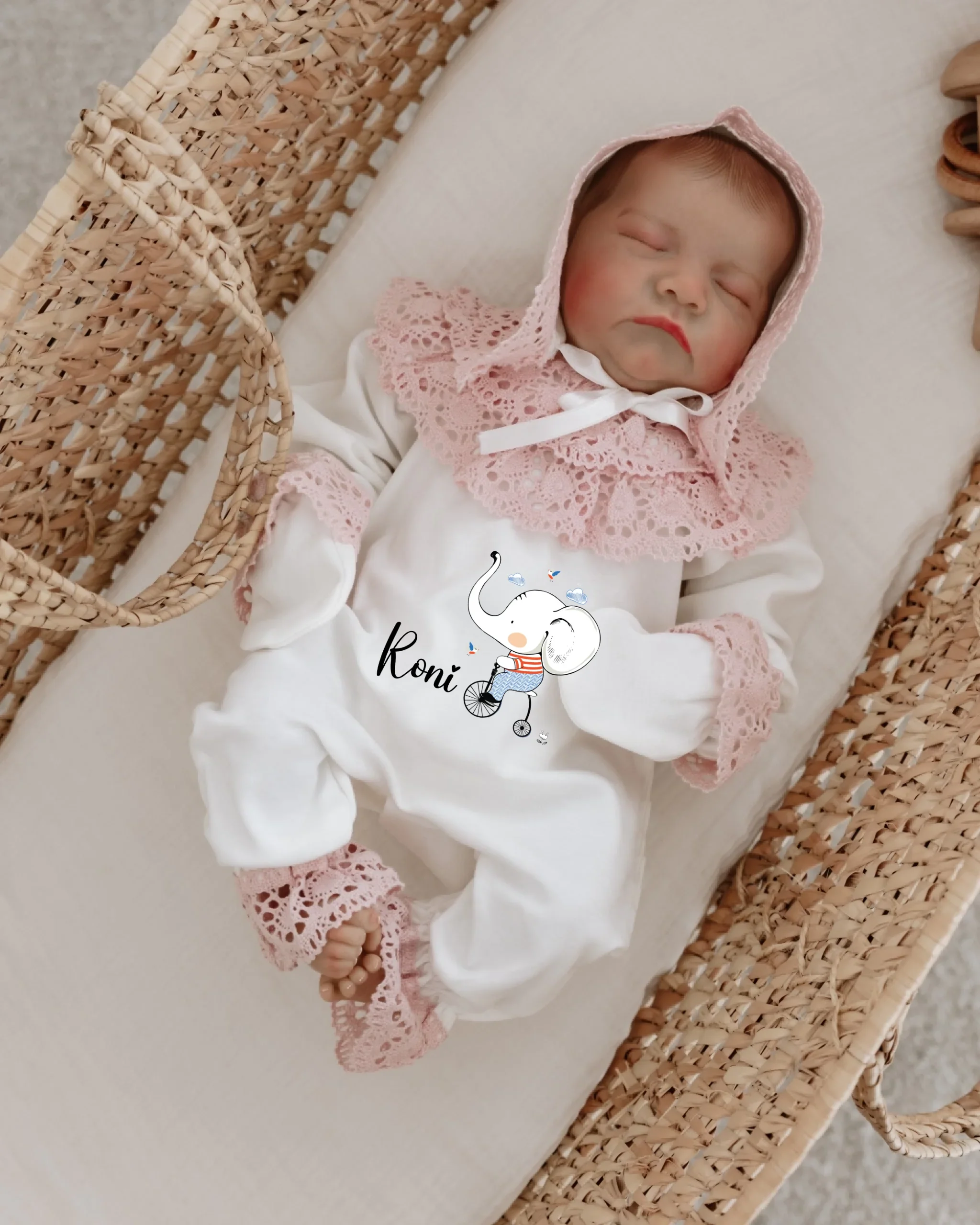 Olifant - Babycadeau Meisje - Elegante Babykleding Set met Kant (4-delige) - Afbeelding 9