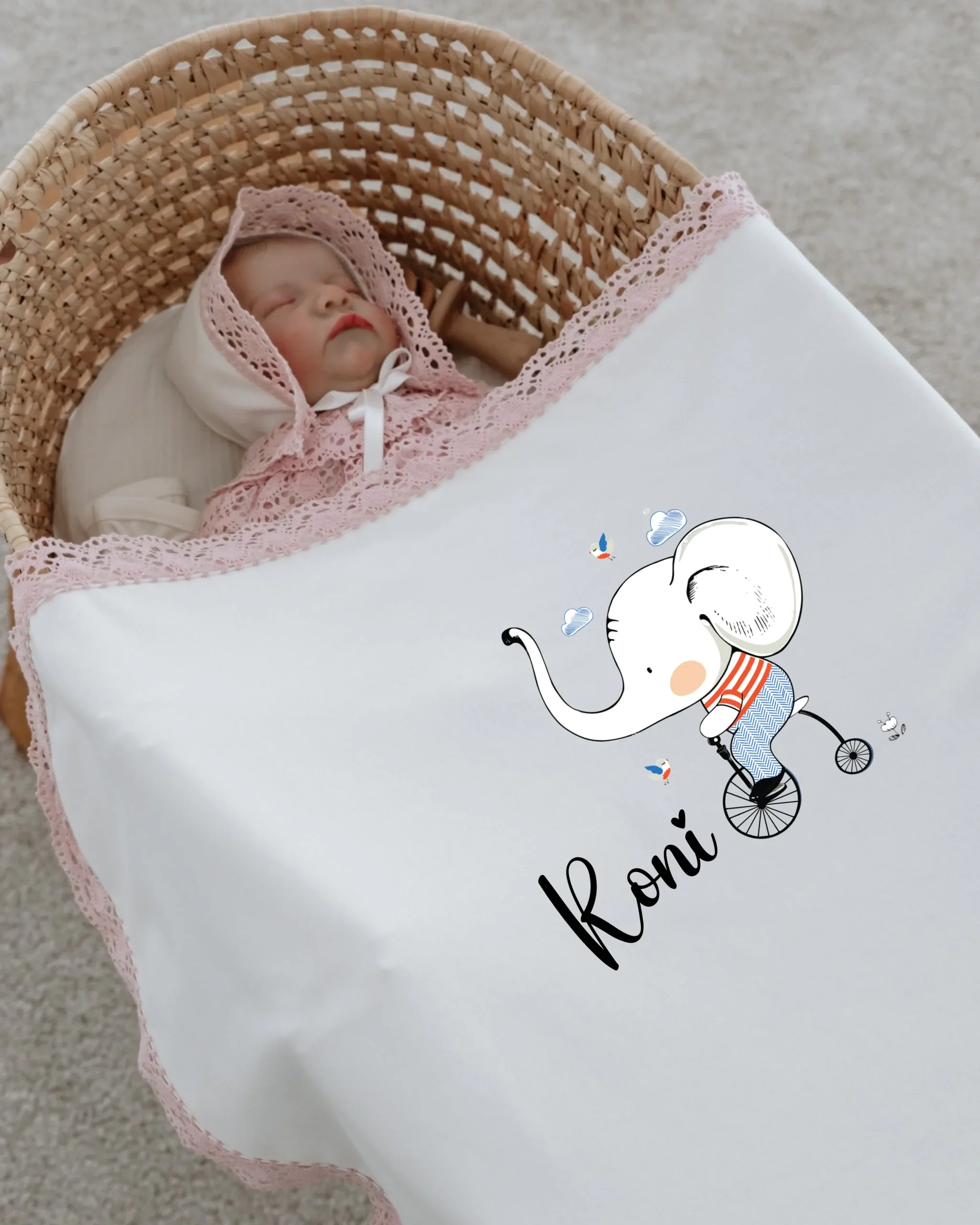 Olifant - Babycadeau Meisje - Elegante Babykleding Set met Kant (4-delige) - Afbeelding 6