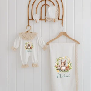 Bloemen en dieren - Babypakje Meisje – Setje van 4 met Kant en Mutsje