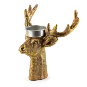 Theelichthouder Rendierkop β Goud β 14 cm β Polyresin