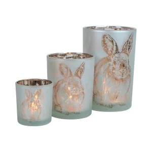 Theelichthouder Konijn – Wit Glas & Goud – 3 formaten
