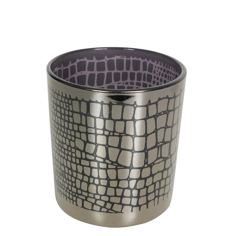 Theelichthouders Krokodillenprint Zilver β Luxe Glas in 3 Maten - Afbeelding 3
